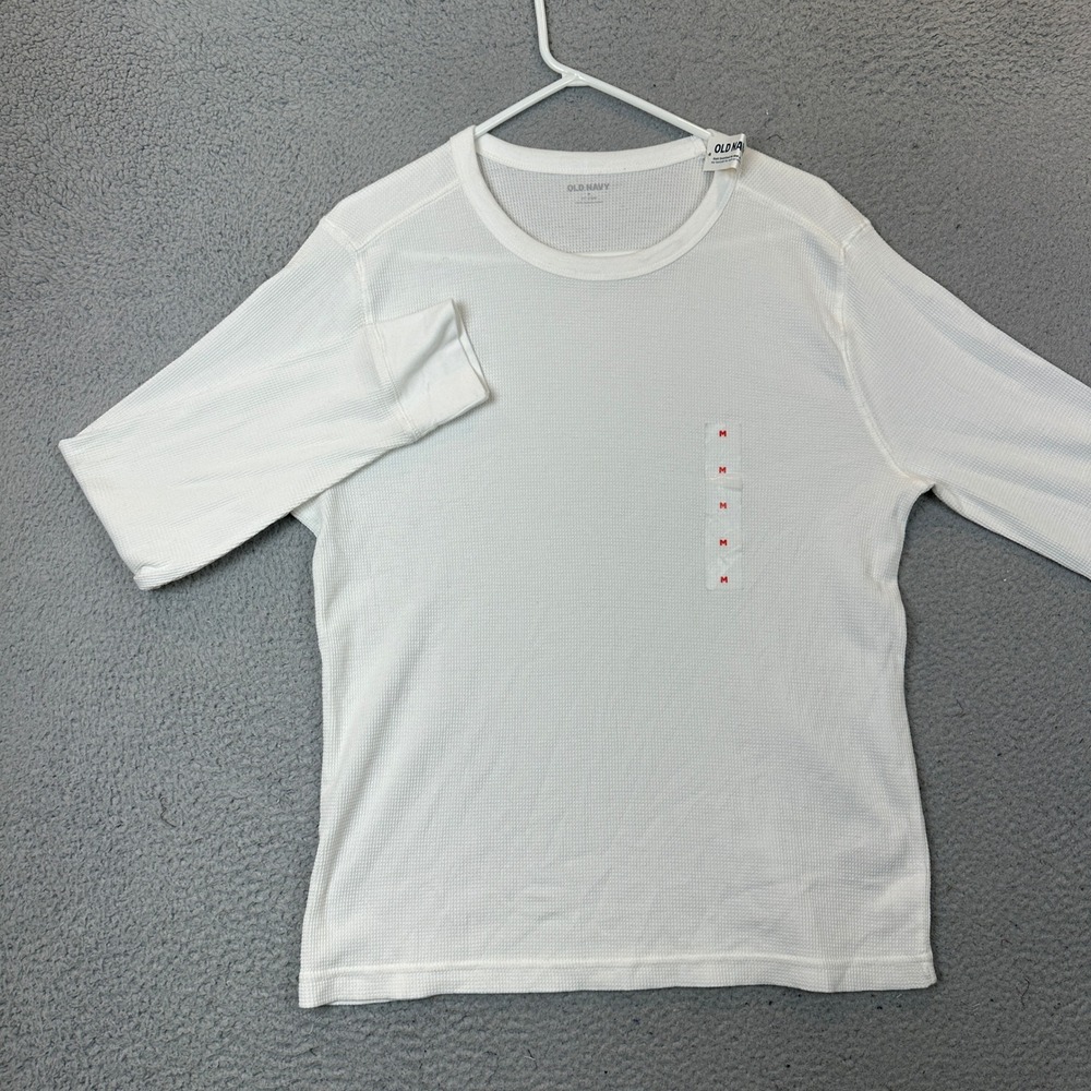 NEW Old Navy Shirt Mens Medium Waffle Knit White Thermal Crew Neck Long Sleeve